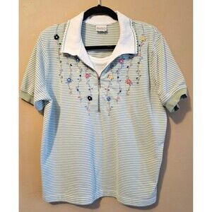 Koret Francisca Shirt Women’s Large Collared Flowers White Spring vintage